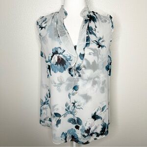 White House Black Market Womens Gray Turquoise Floral Sleeveless Chiffon Top 10
